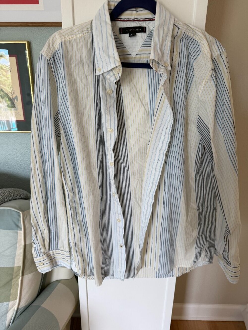 Tommy Hilfiger Vintage Striped Button Up Shirt L Blue Yellow White